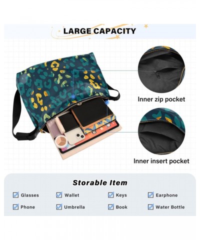 Large Crossbody Bag Tropical Blue Leopard Print PU Leather Shoulder Bag for Women Girls $16.50 Crossbody Bags