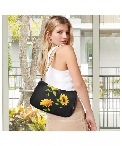 Shoulder Bag for Women Purse Clutch Sunflower Black(3) Chain Shoulder Tote Handbag with Zipper Closure(238ri6a) $16.95 Should...