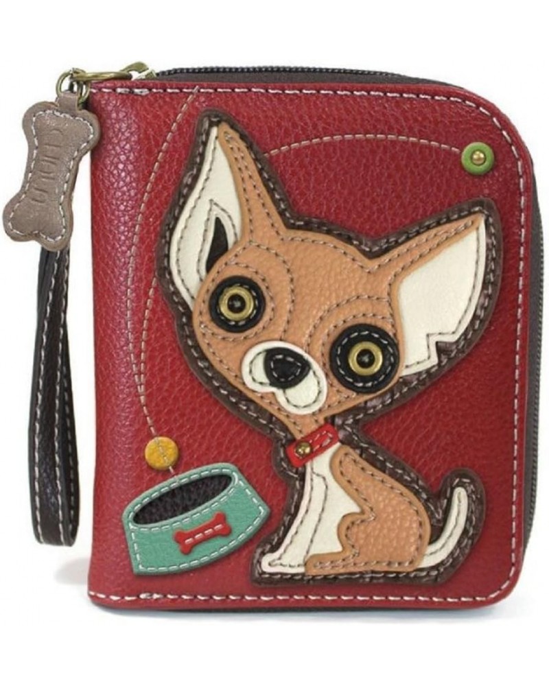 Zip Around Wallet, Wristlet, 8 Credit Card Slots, Sturdy Pu Leather - New Butterfly - Pink Chihuahua - Burgundy $24.78 Wristlets