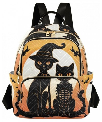 Cute Smiling Cat Backpack Purse Quilted Anti Theft Travel Backpack Cat Skeleton Halloween Medium $17.54 Backpacks