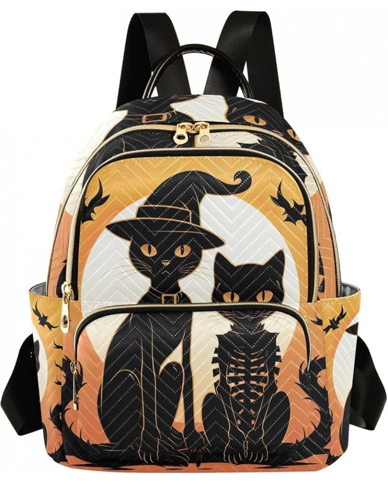 Cute Smiling Cat Backpack Purse Quilted Anti Theft Travel Backpack Cat Skeleton Halloween Medium $17.54 Backpacks