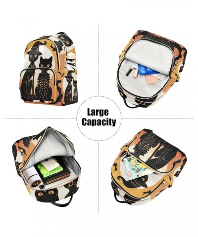 Cute Smiling Cat Backpack Purse Quilted Anti Theft Travel Backpack Cat Skeleton Halloween Medium $17.54 Backpacks