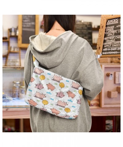 Cartoon Pig Pattern Faux Plush Tote Handbags Versatile Underarm Bag Stylish Shuolder Bag for Women $12.97 Totes