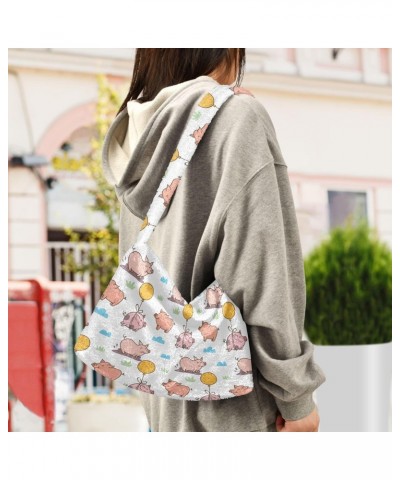 Cartoon Pig Pattern Faux Plush Tote Handbags Versatile Underarm Bag Stylish Shuolder Bag for Women $12.97 Totes