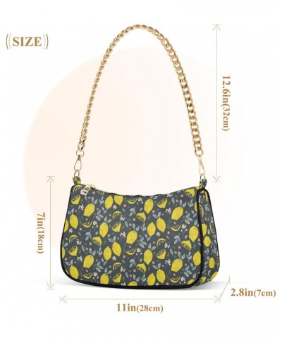 Summer Lemon Citrus Women Shoulder Bag Clutch Chain Purse Handbags with Zipper Pocket Tote Bag for Wedding Shopping $16.19 Sh...