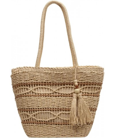 Straw Beach Bag, Summer Woven Tote Bag with Tassels Shoulder Handbag Straw Purses and Handbags for Women (Beige) A-beige $25....