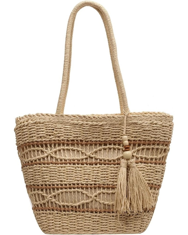 Straw Beach Bag, Summer Woven Tote Bag with Tassels Shoulder Handbag Straw Purses and Handbags for Women (Beige) A-beige $25....