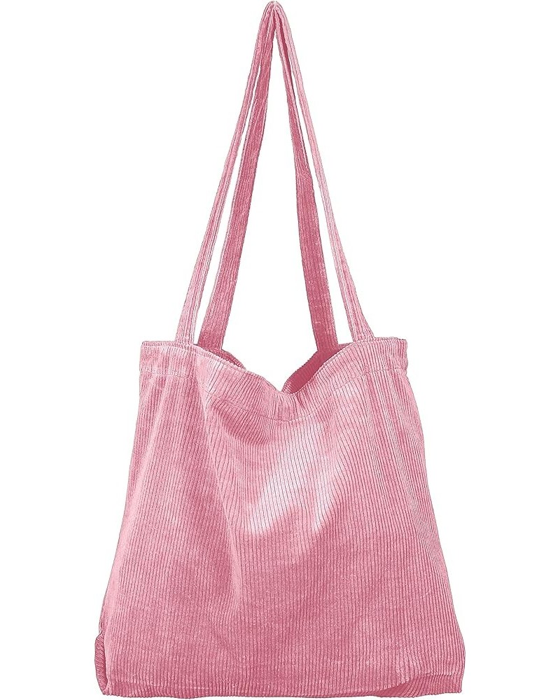 Women's Corduroy Tote Bag, Casual Handbags Big Capacity Shoulder Shopping Bag with 2 Pockets Pink $8.83 Totes