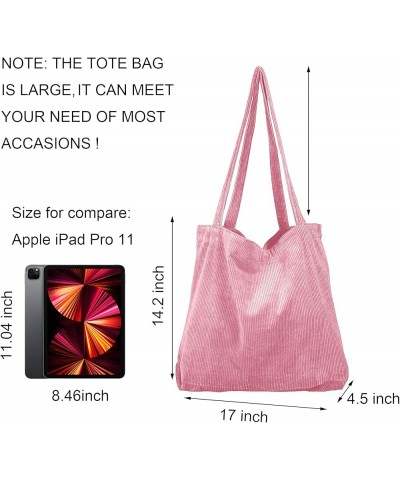 Women's Corduroy Tote Bag, Casual Handbags Big Capacity Shoulder Shopping Bag with 2 Pockets Pink $8.83 Totes