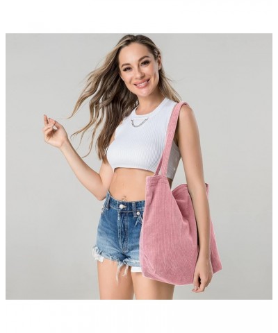 Women's Corduroy Tote Bag, Casual Handbags Big Capacity Shoulder Shopping Bag with 2 Pockets Pink $8.83 Totes