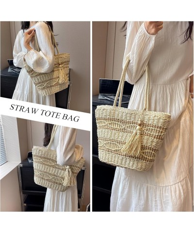 Straw Beach Bag, Summer Woven Tote Bag with Tassels Shoulder Handbag Straw Purses and Handbags for Women (Beige) A-beige $25....