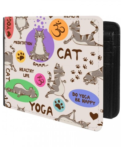 Unique Desige Pattern - Funny pattern with cartoon gray cat doing yoga position, Slim Front Pocket Wallet Billfold RFID Block...