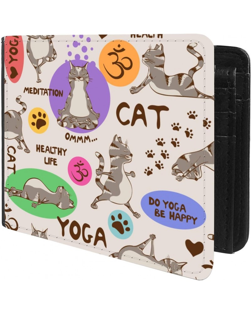 Unique Desige Pattern - Funny pattern with cartoon gray cat doing yoga position, Slim Front Pocket Wallet Billfold RFID Block...