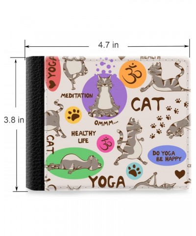 Unique Desige Pattern - Funny pattern with cartoon gray cat doing yoga position, Slim Front Pocket Wallet Billfold RFID Block...