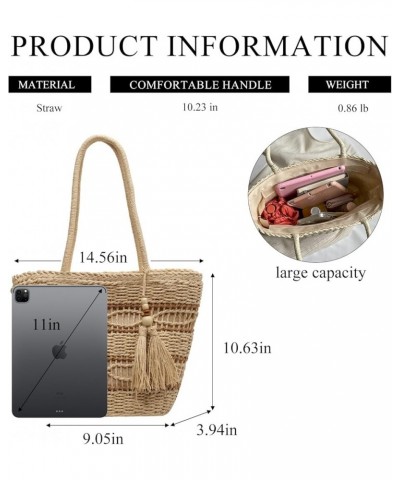 Straw Beach Bag, Summer Woven Tote Bag with Tassels Shoulder Handbag Straw Purses and Handbags for Women (Beige) A-beige $25....