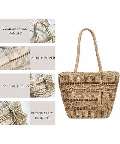 Straw Beach Bag, Summer Woven Tote Bag with Tassels Shoulder Handbag Straw Purses and Handbags for Women (Beige) A-beige $25....