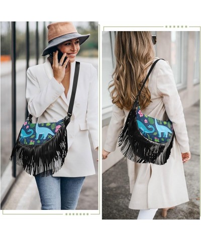 Women Fringe Tassel Cross Body Bag Orange Leaves Floral Happy Easter Leisure Shoulder Bag Color567 $14.01 Crossbody Bags