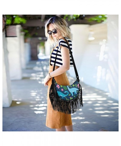 Women Fringe Tassel Cross Body Bag Orange Leaves Floral Happy Easter Leisure Shoulder Bag Color567 $14.01 Crossbody Bags