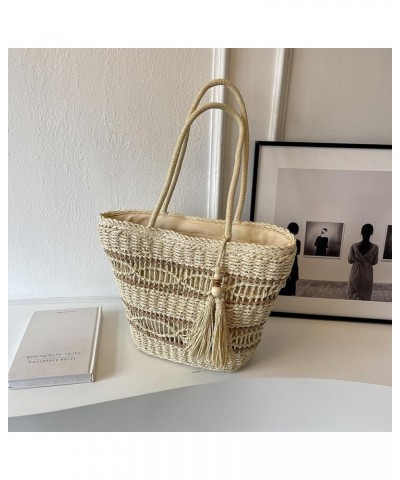 Straw Beach Bag, Summer Woven Tote Bag with Tassels Shoulder Handbag Straw Purses and Handbags for Women (Beige) A-beige $25....