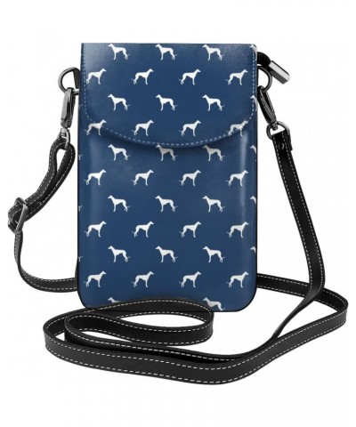 Blue Greyhound Dog Women Cell Phone Purse Small Crossbody Bag Leather Shoulder Bag Card Holder Wallet $24.24 Crossbody Bags