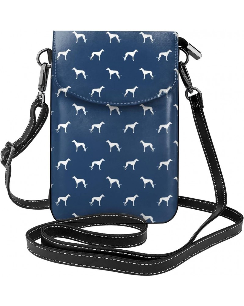 Blue Greyhound Dog Women Cell Phone Purse Small Crossbody Bag Leather Shoulder Bag Card Holder Wallet $24.24 Crossbody Bags