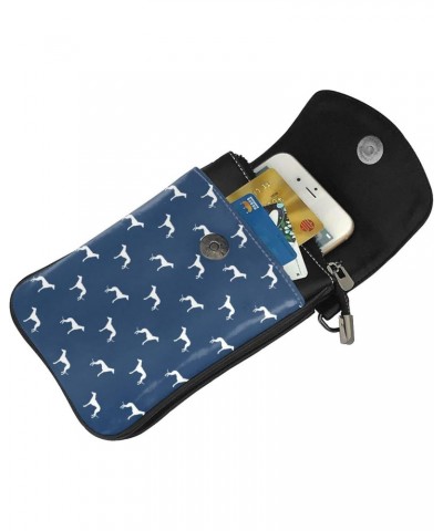 Blue Greyhound Dog Women Cell Phone Purse Small Crossbody Bag Leather Shoulder Bag Card Holder Wallet $24.24 Crossbody Bags