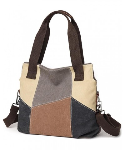 Fashion Retro Color block Womens Shoulder Bags Canvas Handbags Multi-Color Messenger Bag Top Handle Tote Crossbody Bags Grey ...