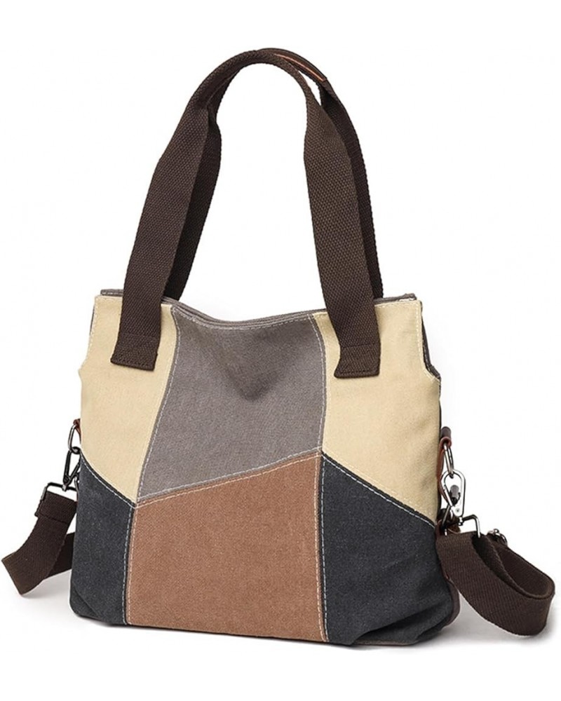 Fashion Retro Color block Womens Shoulder Bags Canvas Handbags Multi-Color Messenger Bag Top Handle Tote Crossbody Bags Grey ...