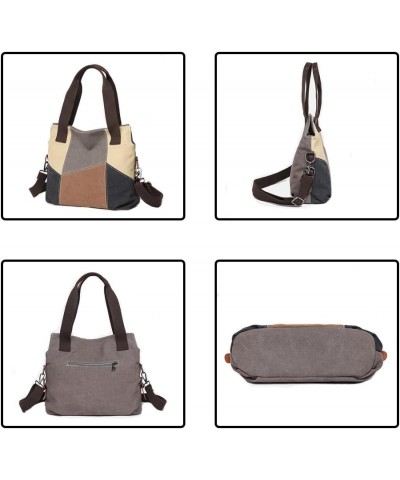 Fashion Retro Color block Womens Shoulder Bags Canvas Handbags Multi-Color Messenger Bag Top Handle Tote Crossbody Bags Grey ...