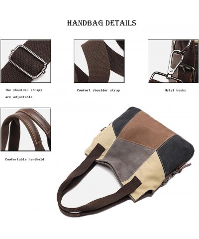 Fashion Retro Color block Womens Shoulder Bags Canvas Handbags Multi-Color Messenger Bag Top Handle Tote Crossbody Bags Grey ...