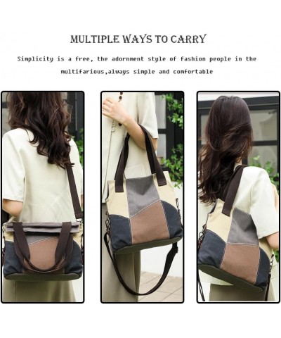 Fashion Retro Color block Womens Shoulder Bags Canvas Handbags Multi-Color Messenger Bag Top Handle Tote Crossbody Bags Grey ...