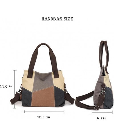 Fashion Retro Color block Womens Shoulder Bags Canvas Handbags Multi-Color Messenger Bag Top Handle Tote Crossbody Bags Grey ...