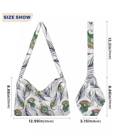 Women Boho Handbag Floral Peacock Feather Chic Underarm Bag Tote Bag Shoulder Bag Crossbody Bag Fluffy Cell Phone Purse Patri...