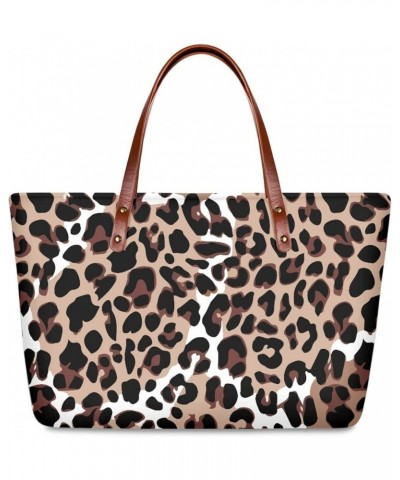 Womens Tote Hand Bag with Zipper Casual Handbags Trendy Polyester Storage Purses Large Utility Shoulder Handbags Brown Leopar...