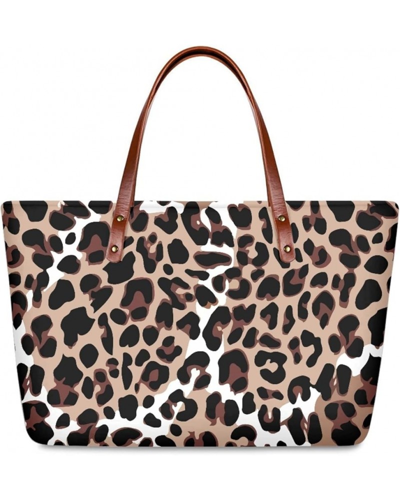 Womens Tote Hand Bag with Zipper Casual Handbags Trendy Polyester Storage Purses Large Utility Shoulder Handbags Brown Leopar...