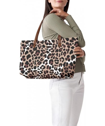 Womens Tote Hand Bag with Zipper Casual Handbags Trendy Polyester Storage Purses Large Utility Shoulder Handbags Brown Leopar...