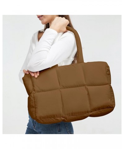 Large Puffer Tote Bag Handbags for Women Shoulder Bags Lightweight Winter Down Cotton Padded Puffy Tote Bag Brown $11.04 Totes