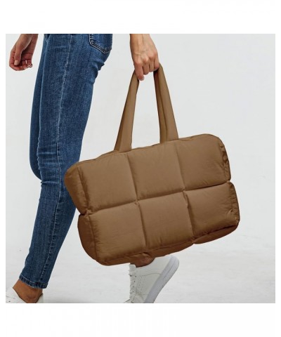 Large Puffer Tote Bag Handbags for Women Shoulder Bags Lightweight Winter Down Cotton Padded Puffy Tote Bag Brown $11.04 Totes