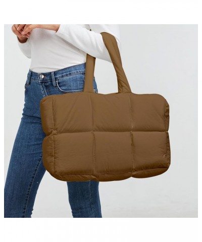 Large Puffer Tote Bag Handbags for Women Shoulder Bags Lightweight Winter Down Cotton Padded Puffy Tote Bag Brown $11.04 Totes