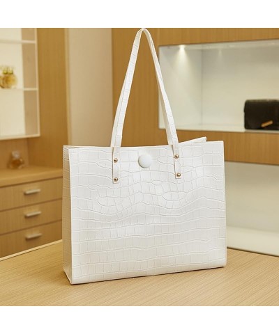 Women Tote Bags Top Handle Satchel Handbags PU Faux Leather Shoulder Bags Large Purse White $9.17 Totes