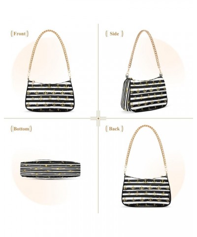 Gold Anchor Striped Small Chain Shoulder Bag for Women Travel Hobo Tote Handbag Clutch Purse with Zipper $13.50 Totes