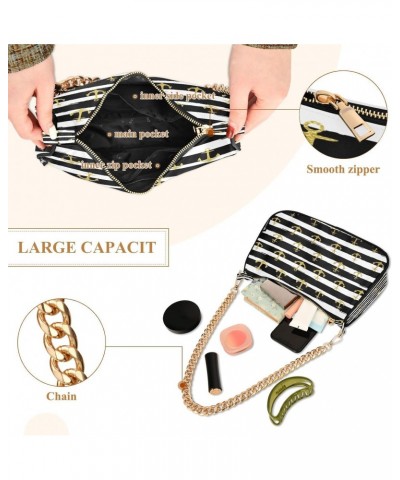 Gold Anchor Striped Small Chain Shoulder Bag for Women Travel Hobo Tote Handbag Clutch Purse with Zipper $13.50 Totes