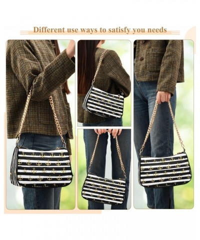 Gold Anchor Striped Small Chain Shoulder Bag for Women Travel Hobo Tote Handbag Clutch Purse with Zipper $13.50 Totes