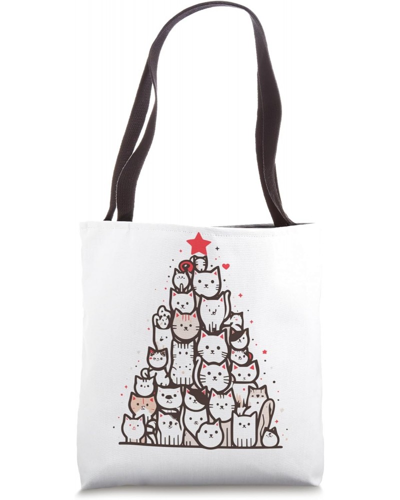 Meowy Christmas Tree Purrfect Holiday Idea For Cat Lovers Tote Bag $10.72 Totes