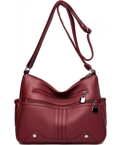 Leather Shoulder Bags Women Crossbody Handbags Casua Travel Purses Large Meseenger Bag Red $24.53 Shoulder Bags