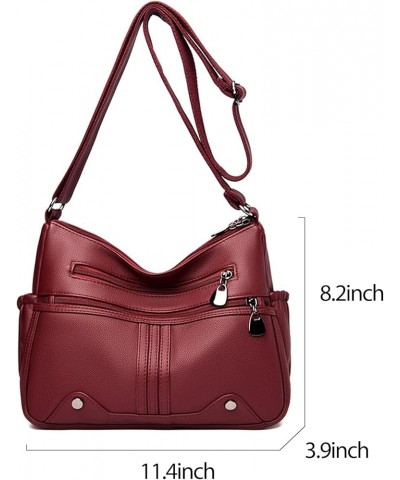 Leather Shoulder Bags Women Crossbody Handbags Casua Travel Purses Large Meseenger Bag Red $24.53 Shoulder Bags