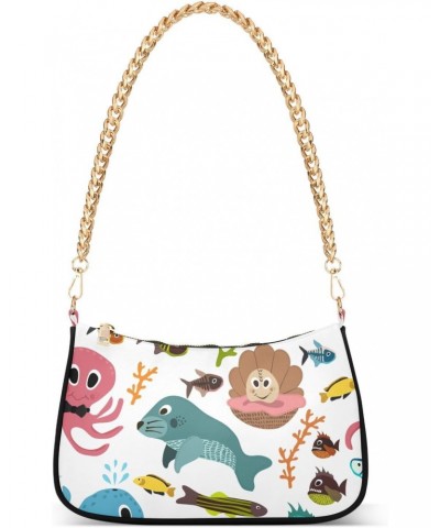 Ocean Shoulder Bag Manatee Fish Octopus Women Clutch Handbag Shoulder Purch Date Chain Bag Tote Bag Spring Holiday Birthday G...