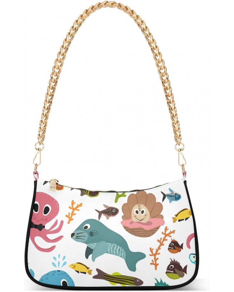 Ocean Shoulder Bag Manatee Fish Octopus Women Clutch Handbag Shoulder Purch Date Chain Bag Tote Bag Spring Holiday Birthday G...