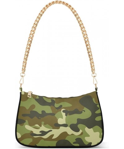 Pink Camouflage Shoulder Bag for Women Fabric Crescent Handbag with Zipper Chain Clutch Purses Green Camouflage $14.70 Should...