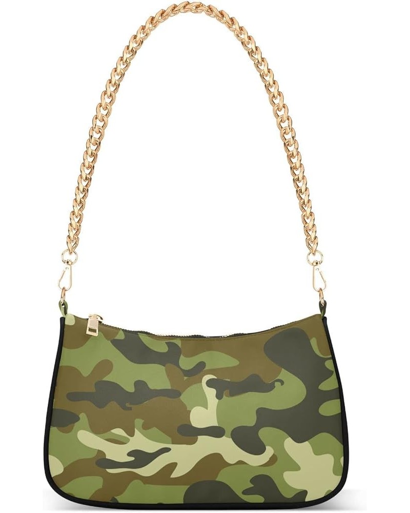 Pink Camouflage Shoulder Bag for Women Fabric Crescent Handbag with Zipper Chain Clutch Purses Green Camouflage $14.70 Should...